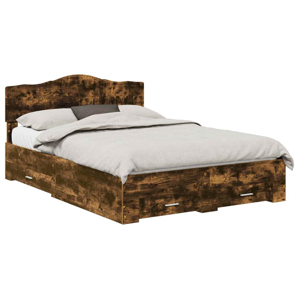 Bed Frame Smoked Oak 140 x 190 cm Engineered Wood
