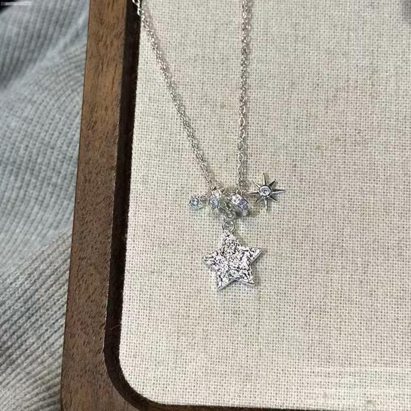 New 925 Silver Star Necklace Personality Charm Geometric Pendant Choker Birthday Gift Women's Fine Jewelry