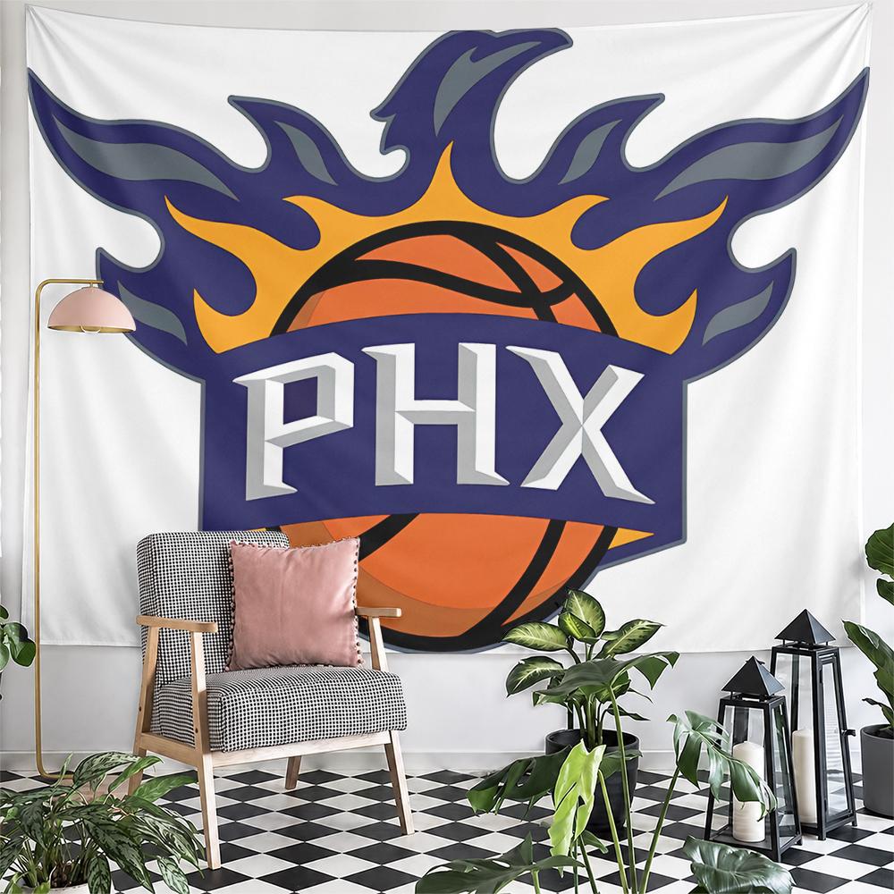 Classic Flame Basketball Team Logo Bohemian Tapestry, Orange Retro Charm, Charming Wall Accent for Bedside and Nightstand with Soft