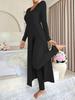 Damen Hellblaues V-Ausschnitt Strickset Langarm Oberteil und Hose mit Strickjacke