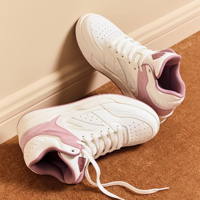 Anta 4 Carat Retro Classic High-Top Skate Shoes Women Sneakers White Pink 122448031-1