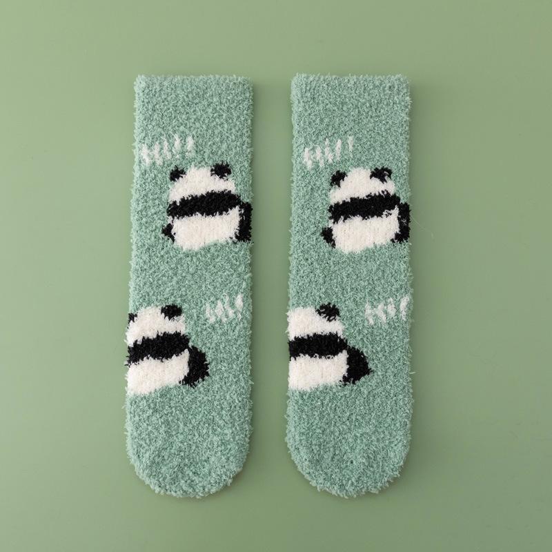 Autumn Winter Thickened and Warm Socks for Women in Cute Cartoon Panda Design Non Shedding Coral Velvet Socks for Home Use and Postpartum Care
