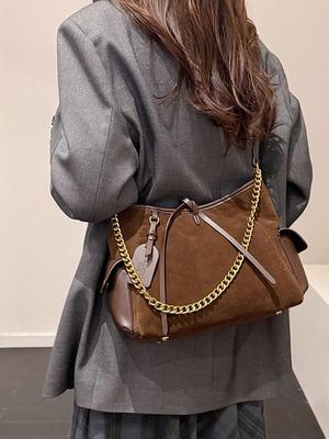 Bolsa Tote de Corrente em Camurça de Grande Capacidade 2025 - Bolsa de Ombro Transversal de Alta Qualidade e Resistente ao Desgaste