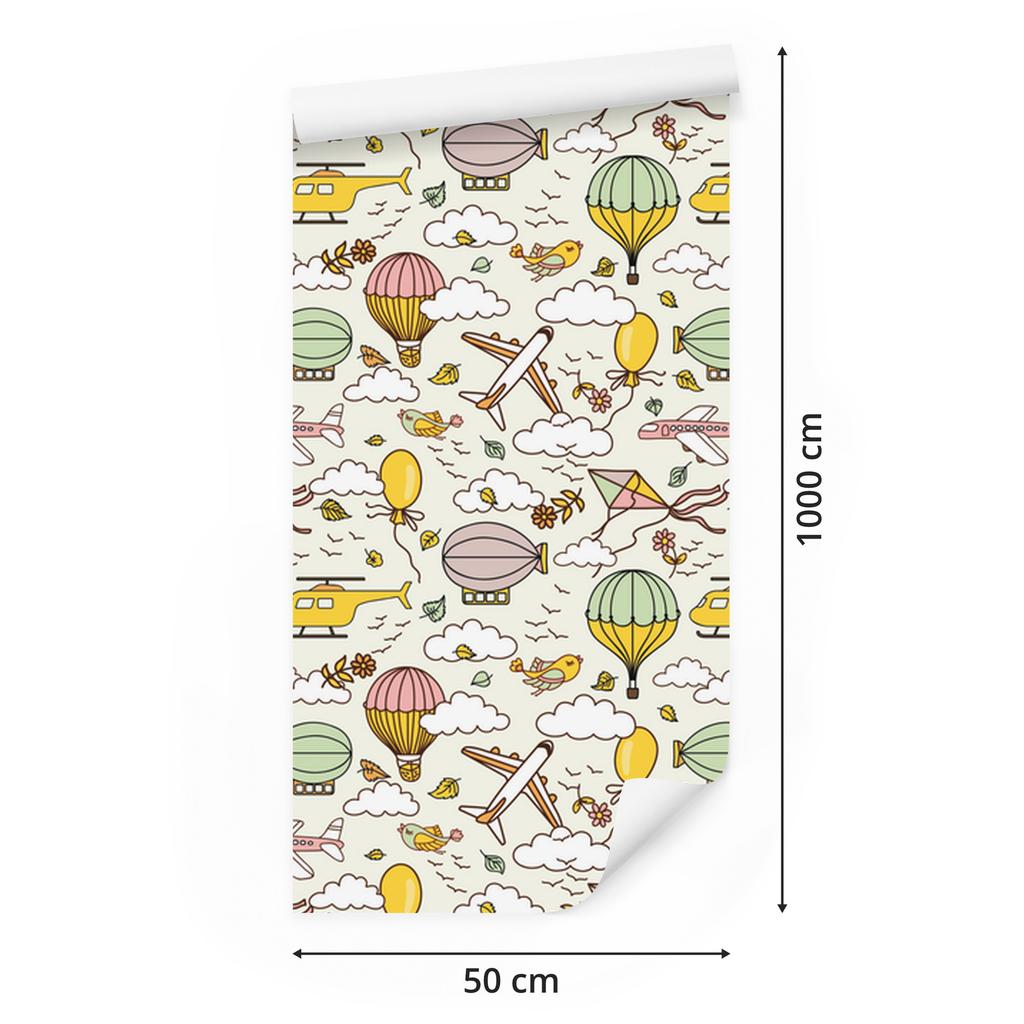 Wallpaper Colorful airplanes with balloons for living room and bedroom 50x1000