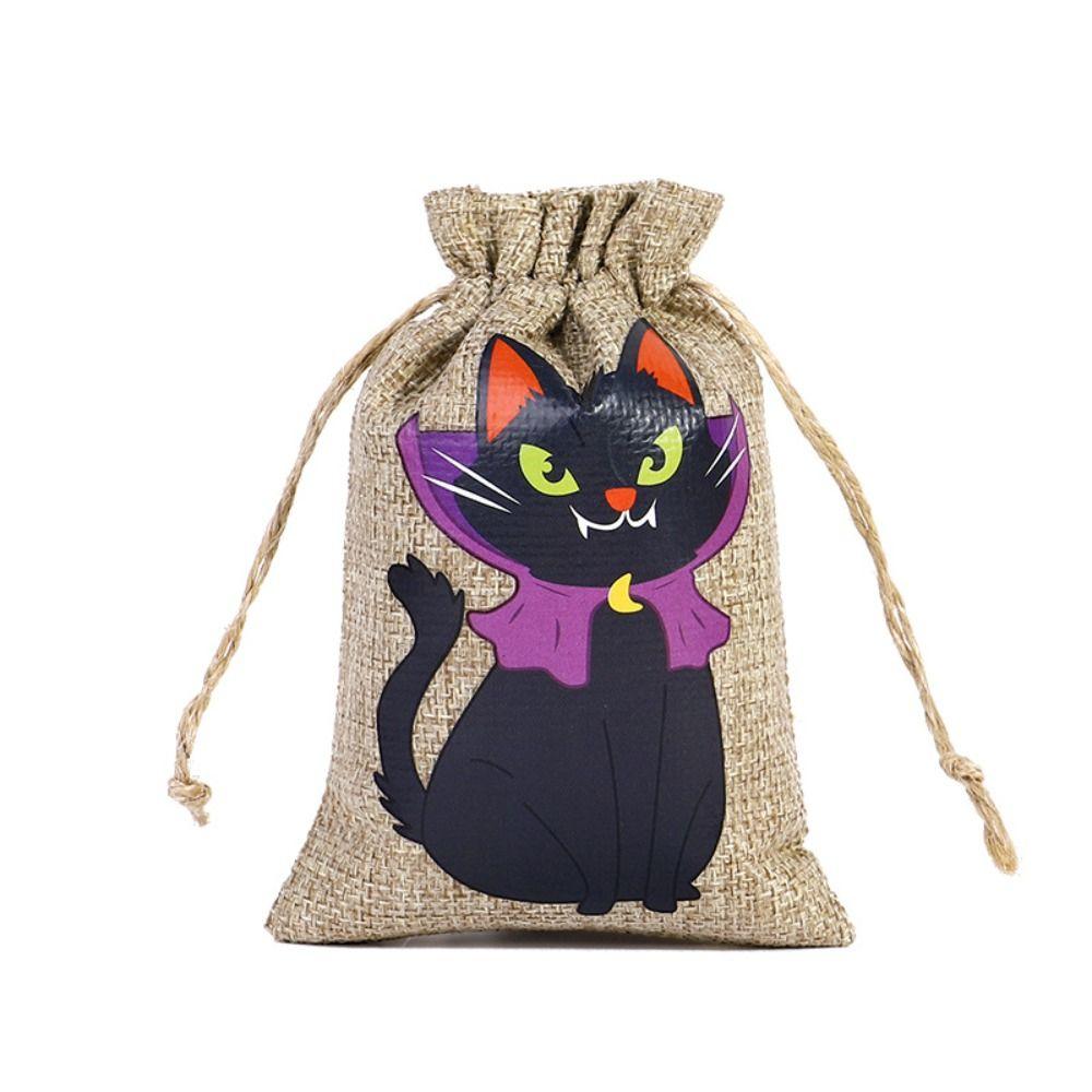 2PCS 10*15cm Halloween Gift Bag Cartoon Pattern Linen Candy Cookies Bag Festival Supplies Packaging Drawstring Bundle Bag
