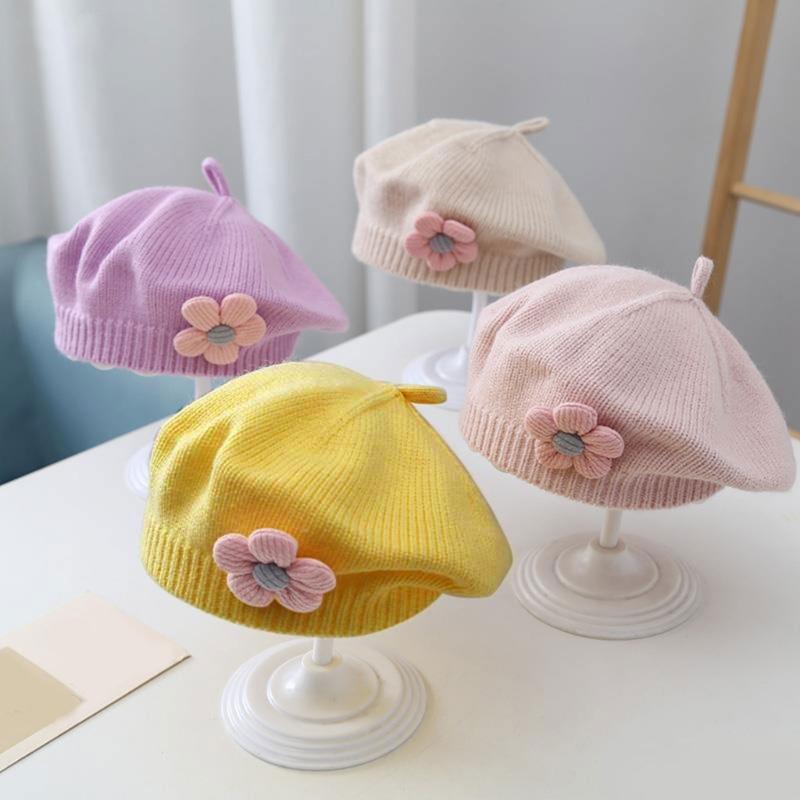 Winter Toddlers Beret Princess Girls Warm Hat Lovely Knitted Caps Windproof Hats Baby Stylish Bonnet for Infant 6M-4T