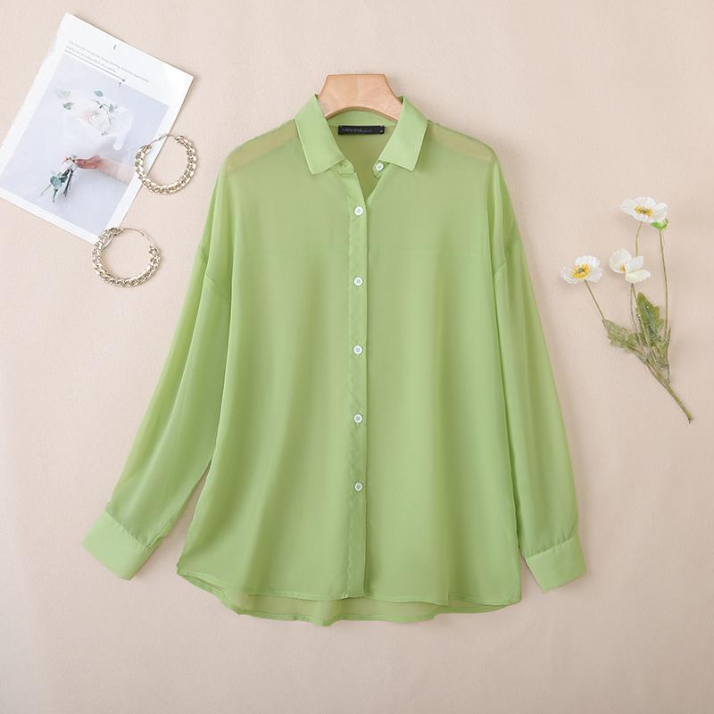 ZANZEA Women Casual Turn Down Collar Long Sleeve Perspective Cover Up Blouse