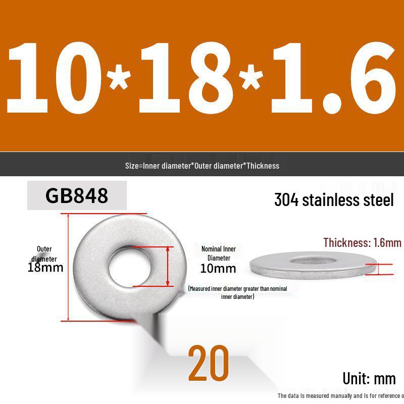 304 Stainless Steel Enlarged Flat Washer Ring (Sizes: M1.6-M22)