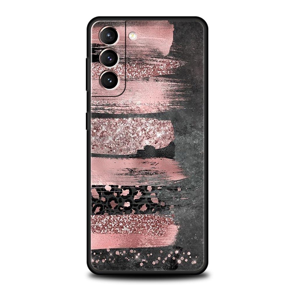 Gold Pink Rose Glitter Hearts Soft Phone Case For Samsung Galaxy S25 Edge S24 Plus S23 FE S22 S21 S20 Ultra 5G S10 Protect Cover