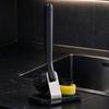 Handheld Dish Brush with Press-to-Dispense Soap Delivery, Flexible Pad, Fiber Brush Attachment, and Standing Base for Kitchen Cleaning