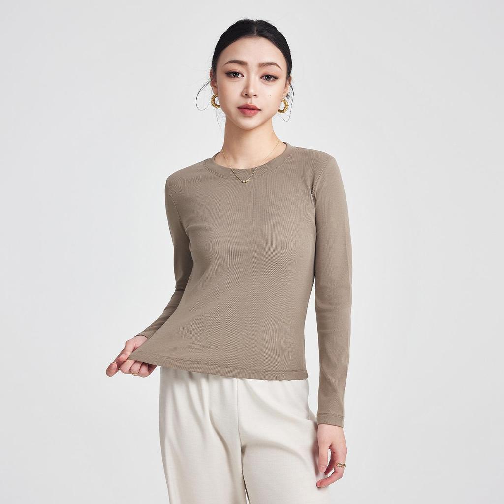 She Exhibition Women's Cotton Round Neck Long Sleeve T-shirt, 2025 Autumn/Winter Style Base Layer Top.