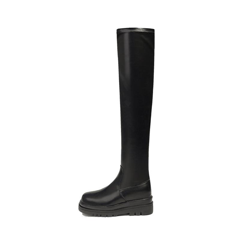 Small Inner Height Increase Over Knee Boots New Black Leather Boots Fat Mm Boots Thick-soled Knight Boots Children