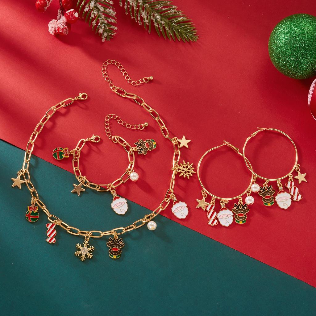 Christmas Gingerbread Man Jewelry Set With Alloy Pendant For Holiday Festive Wear