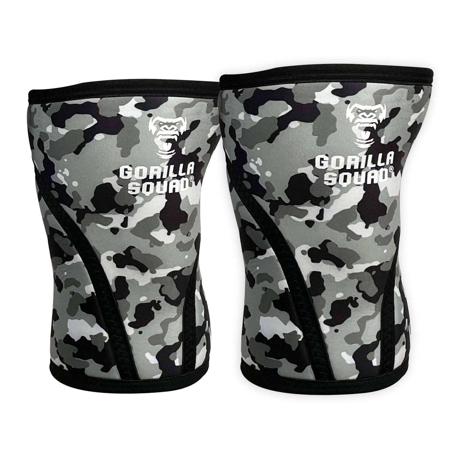 

GORILLA SQUAD 7mm Neoprene Knee Perfect for Strength Training and Set of 1 Size Sleeves, Squatting, (Gray Camo, L)