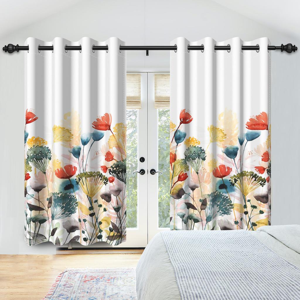2ks Květinové okenní závěsy Akvarelový botanický potisk Polyesterové zatemňovací závěsy Kuchyň Obývací pokoj Pokoj pro dívky Dekor Závěs