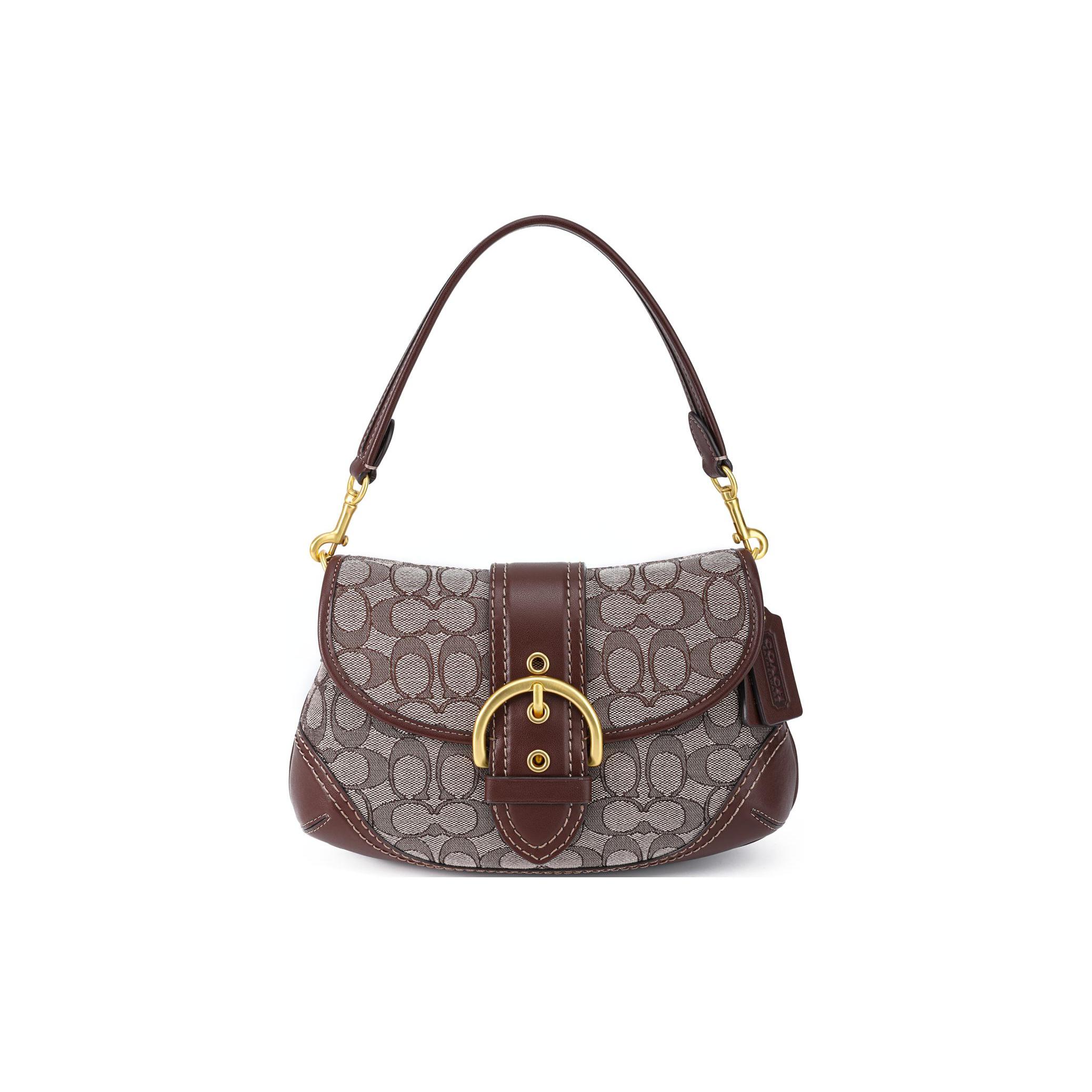 

Новая сумка-полумесяц COACH Soho из ткани с кожей, сумка на плечо обычного размера, женская, дуб и серый CJ814-B4S0M 26.4*7.6*16.0CM