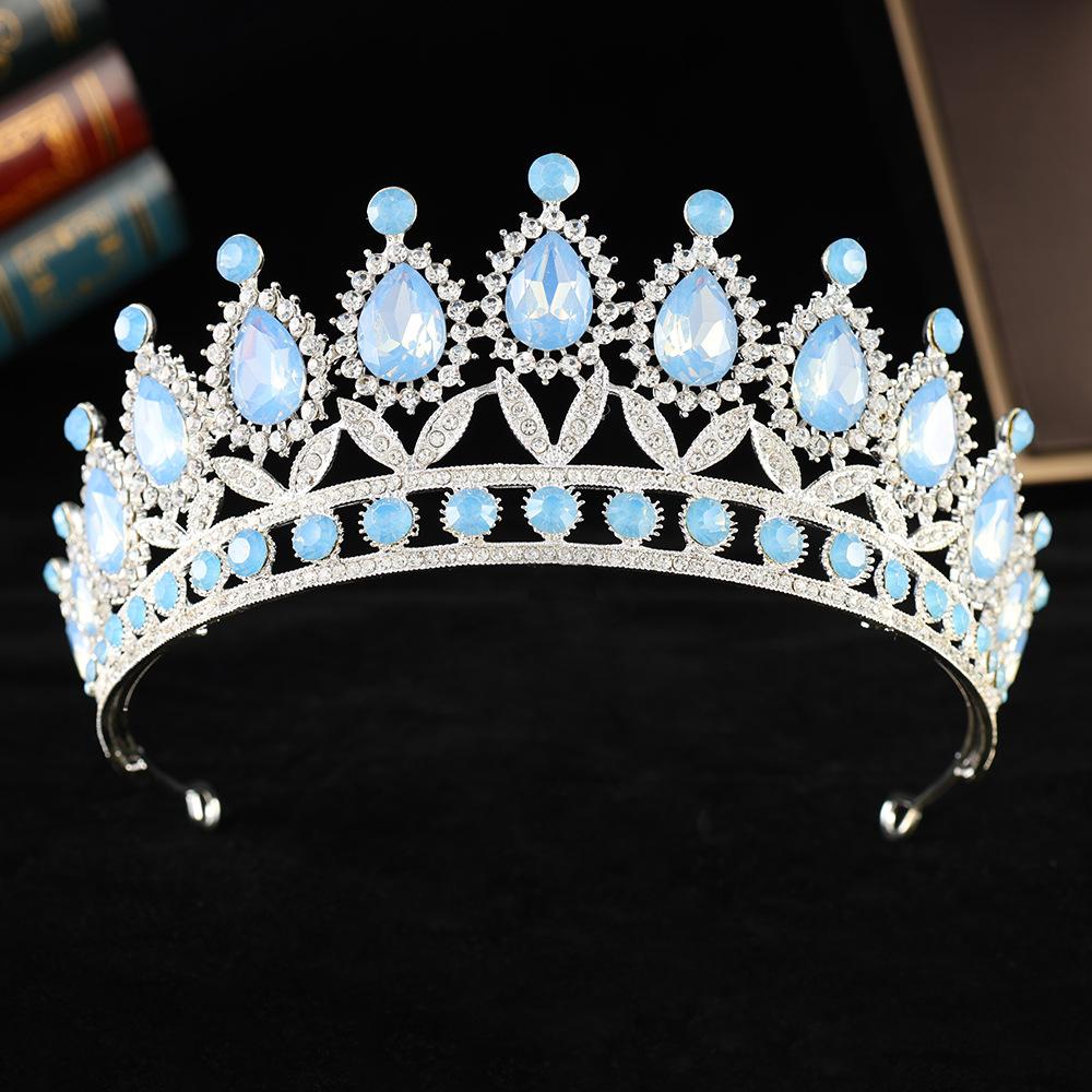 DIEZI 6 Colors Baroque Green Blue Pink Opal Crystal Tiara Crown Women Wedding Elegant Luxury Princess Party Rhinestone Crown