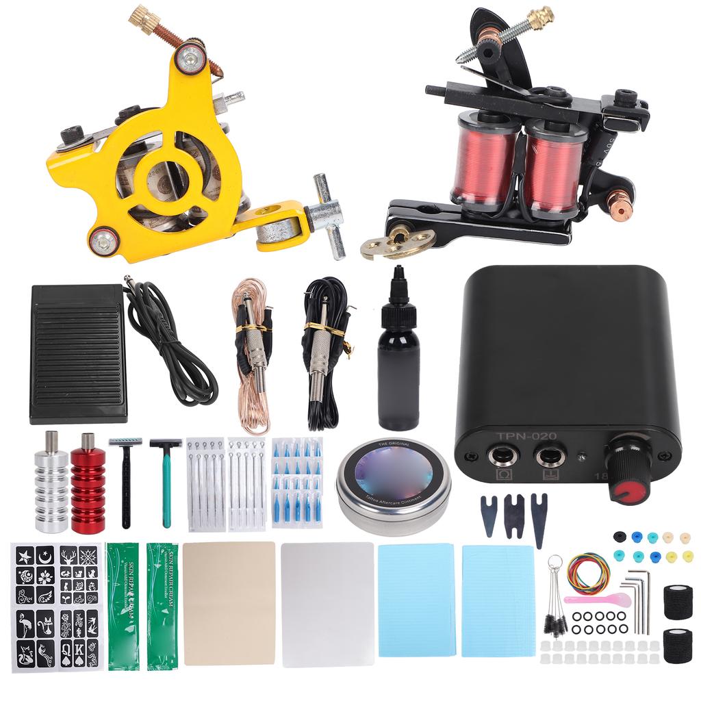 Coil Tattoo Machine Set Foot Pedal Novice Foot Pedal Clip Cord Practice Skin Tattoo Tool Kit