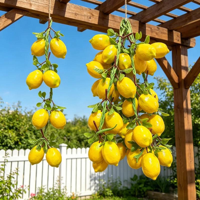 Lifelike Artificial Lemon Strings Fake Simulated Fruit Hanging Garlands for Wedding Birthday Party Home Wall Decor