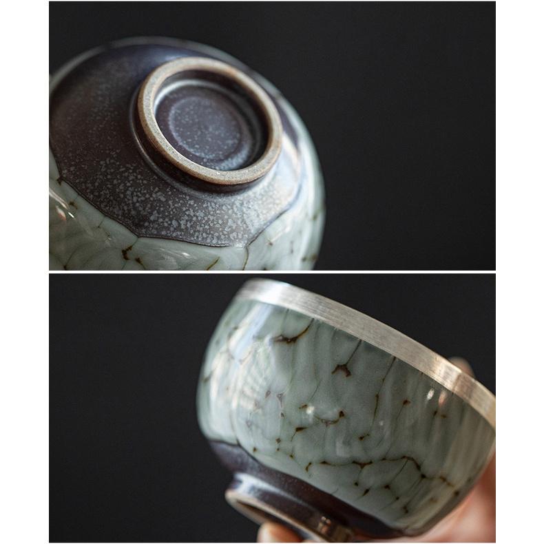 120ml Gilded Ceramic Tea Cup with Ice Crack Glaze Creative Kung Fu Tea Set