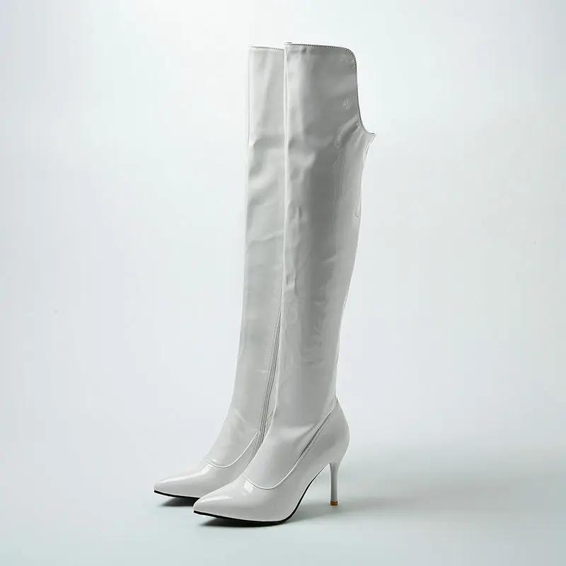 Fashion Super high heel heel women's boots patent leather bright leather shoes winter high leg over knee boots steel tube dancing shoes