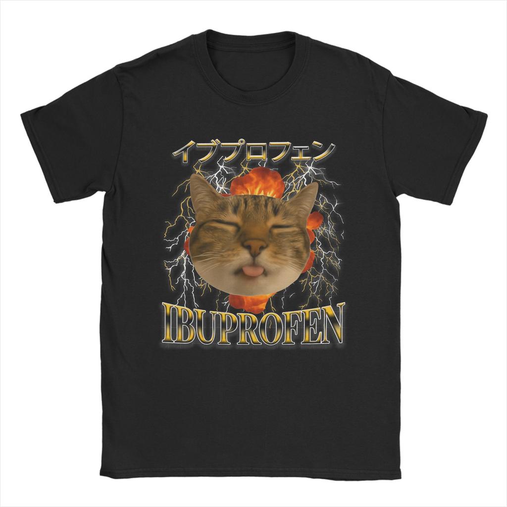 Unisex T-Shirt Ich brauche Ibuprofen Lustige Vintage Katze Kätzchen Meme Neuheit Baumwolle T-Shirt Kurzarm T-Shirts Rundhals Oberteile Geschenkidee