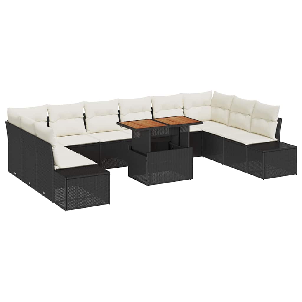 Garden Sofa Set with Cushions 11 pcs Black and Cream