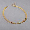 Premium Metal Copper Plated 18K Real Gold Inlaid Colorful Gemstone Clavicle Chain Niche Light Luxury Wide Necklace