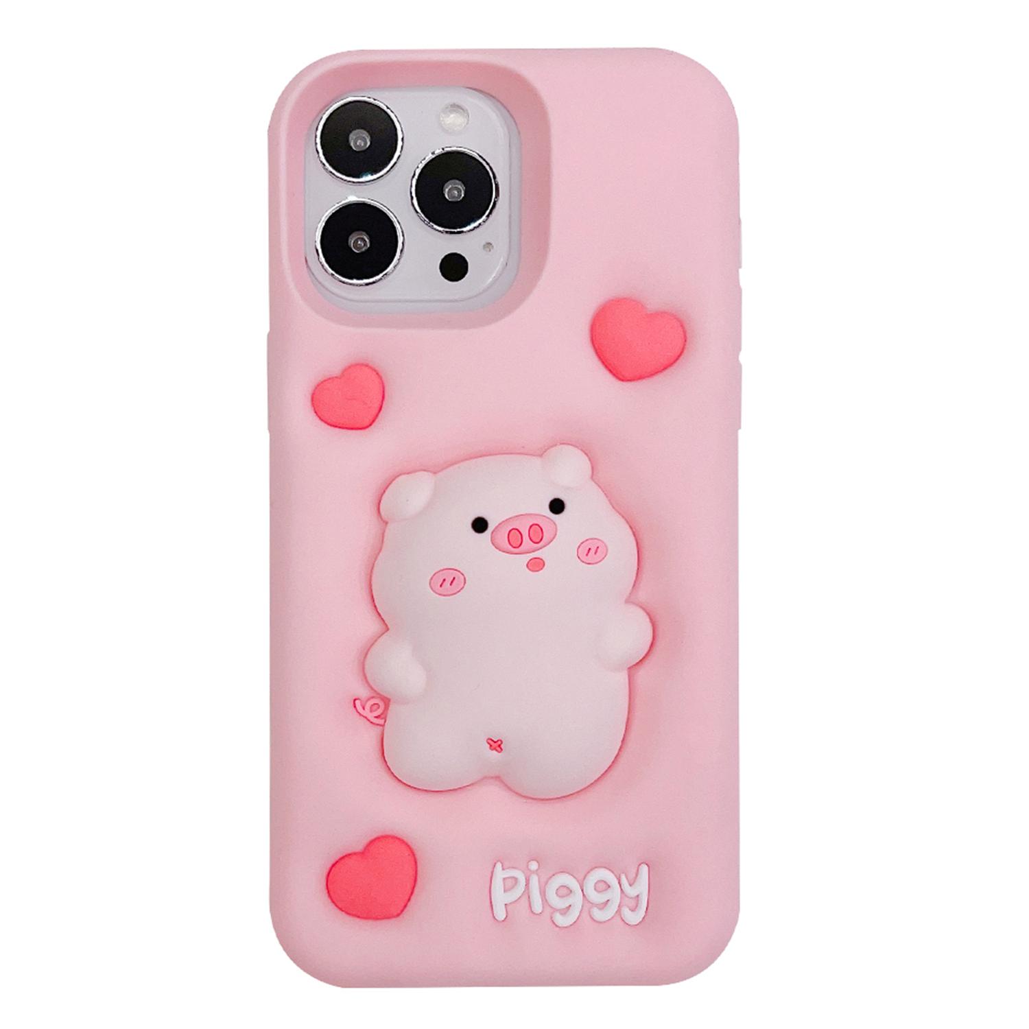 

For iPhone 16 Pro Max Silicone Case Cute Expanding Pig Design Shockproof Phone Back Cover As Shown A