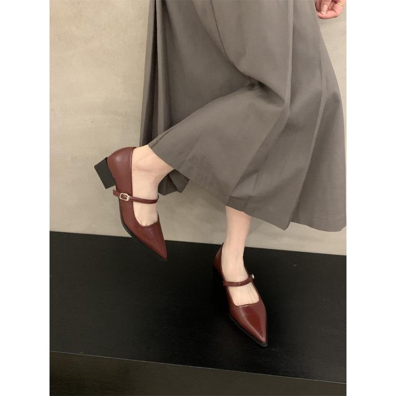 Fashion Retro Style Thick Heel Women Mary Jane Shoes Fashion Shallow Pointed Toe Ladies Comfort Office Pumps Footwear