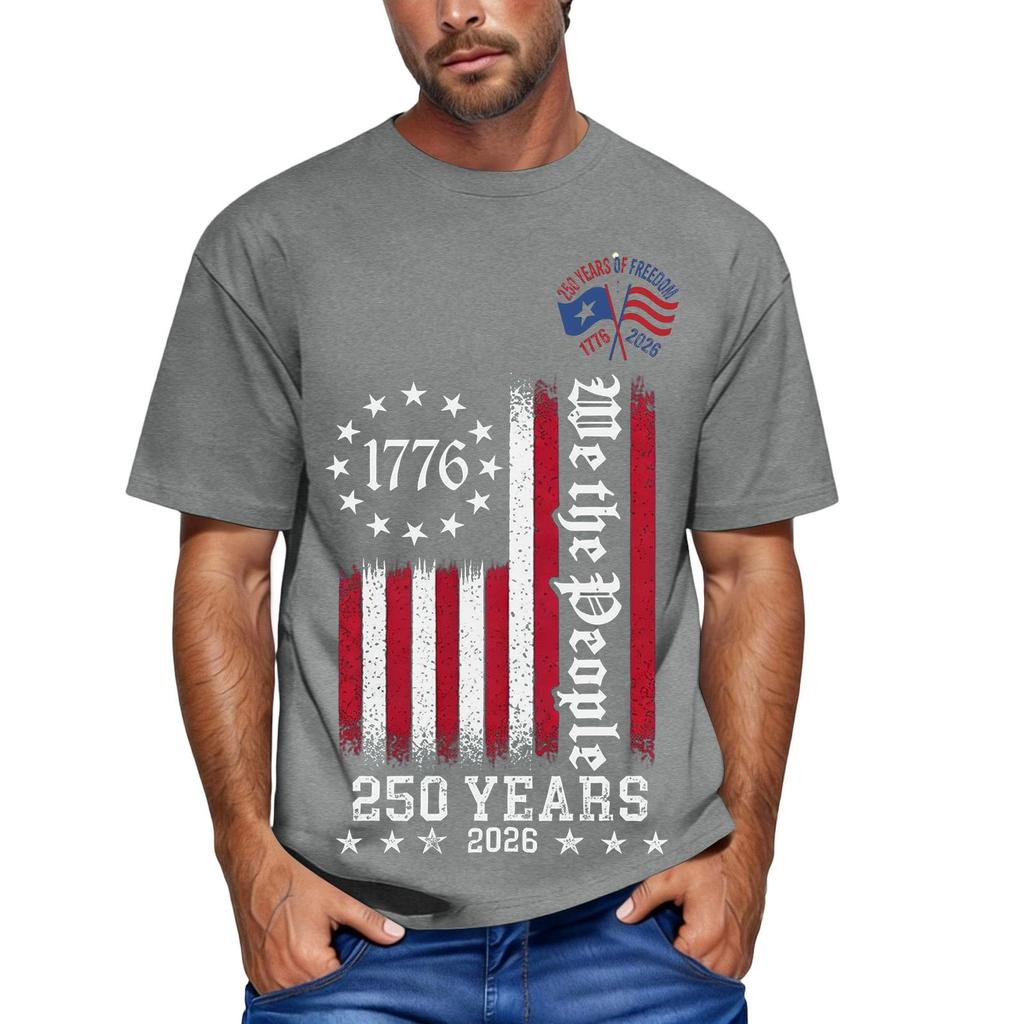 Men's Loose and Casual Flag Letter Print T-shirt Short-sleeved Top