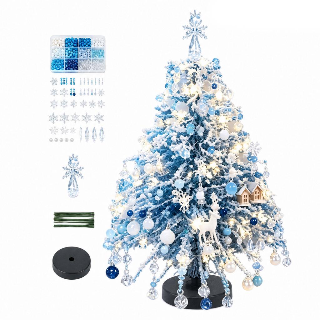 Beaded Christmas Tree Set - Decorative Holiday Tabletop Centerpiece for Christmas Home Decor