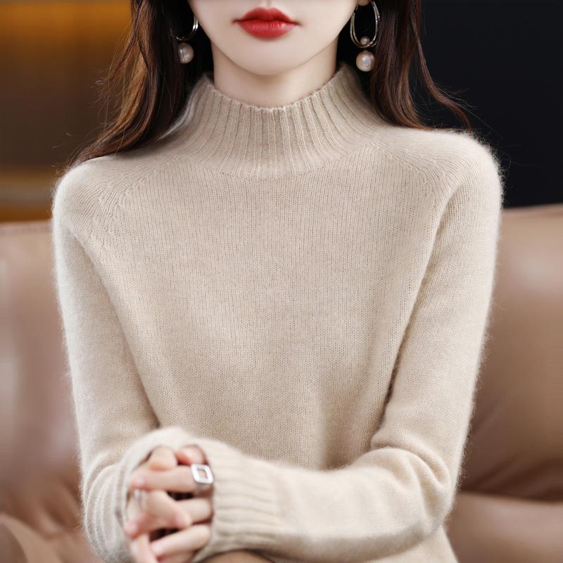 Seven-needle Flat Half Turtleneck Cardigan for Women In Autumn and Winter Simple and Versatile Cashmere Knitted Base Sweater Thick
