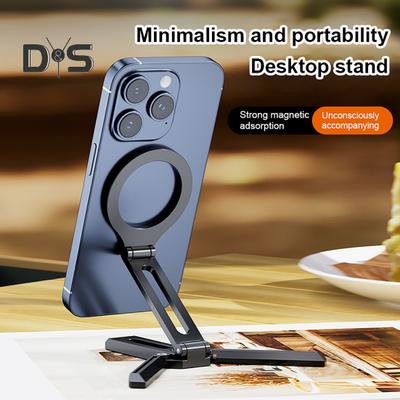 Magnetic Phone Stand Aluminum Alloy Desk Holder for Cell Phone Video Recording Travel Portable Foldable Tripod Adjustable Angle Phone Mount for