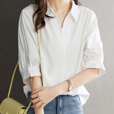 Half Sleeved White Shirt for Women's Light Luxury Loose Fitting Shirt for External Wear
