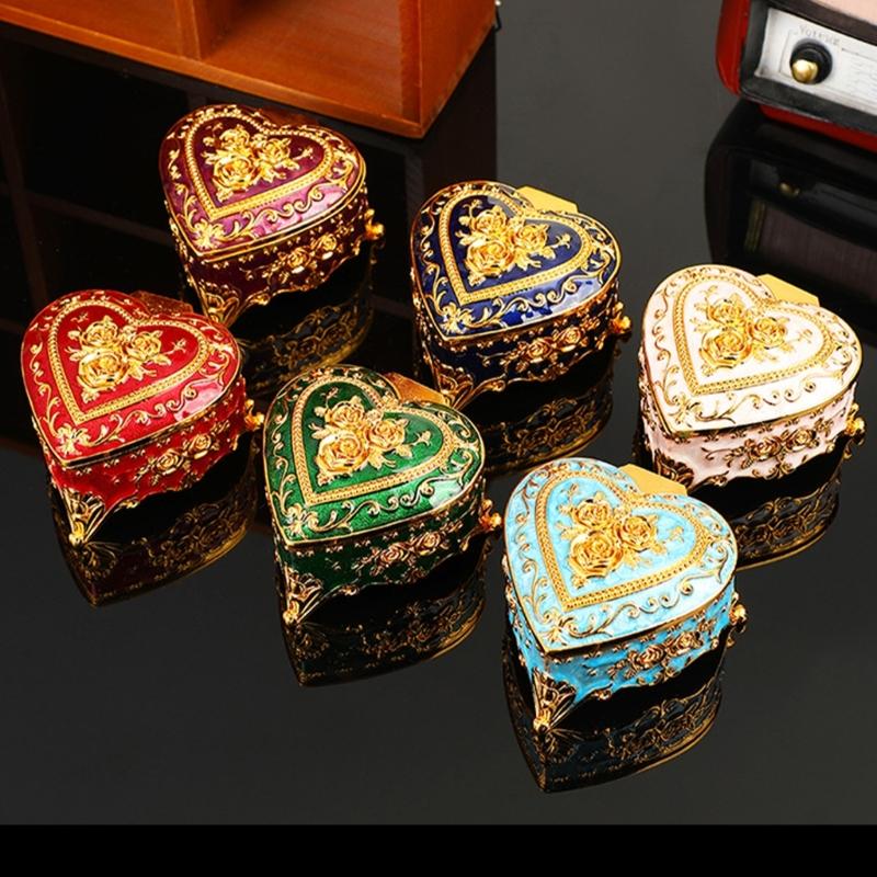 Alloy Rose Pattern Jewelry Organizers In Heart Shape For Women And Girls