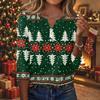 Women's Casual Christmas Print V-Neck Button Three-Quarter Sleeve T-Shirt