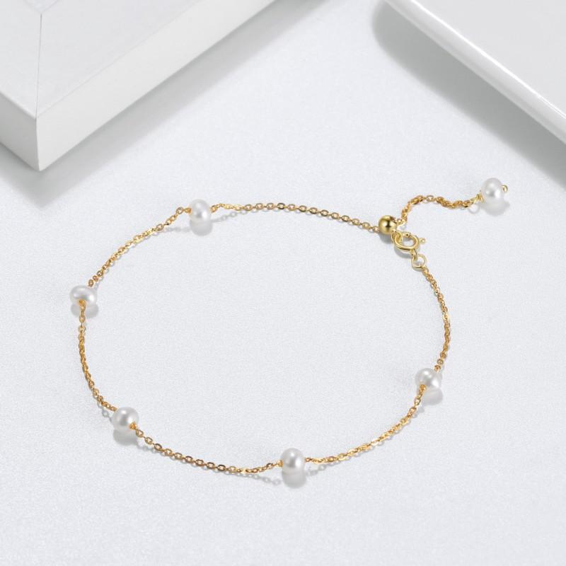 Sterling Pearl Bracelet Women 14K Gold Plated Or Rhodium Minimalist Geometric Design Everyday Stackable