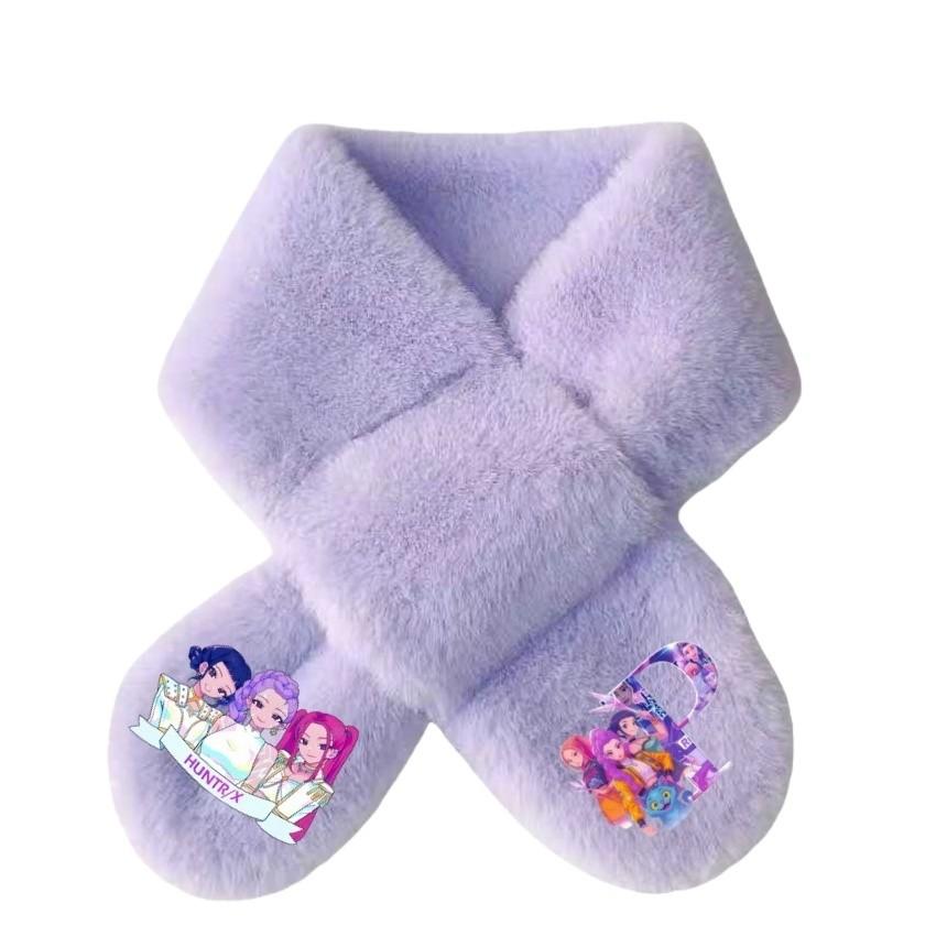 Kids Girls Lovely Cartoon Rumi Mira Zoey Printed Scarves Velvet Autumn Winter Scarf