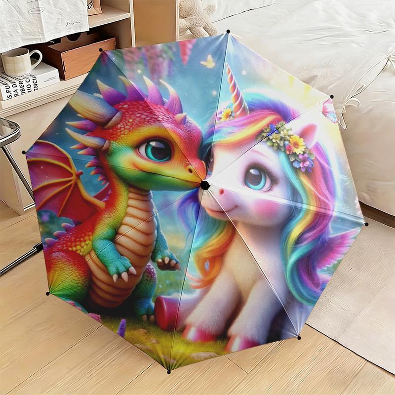 1pc Unicorn Twins Umbrella Portable Folding Umbrella Iron Frame Hole Bone Structure Outdoor Home Umbrella