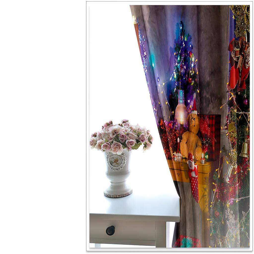 Christmas Decoration Curtain 3D Cartoon Santa Claus Christmas Tree Polyester Cloth Curtain Snowman Pattern Festive Atmosphere