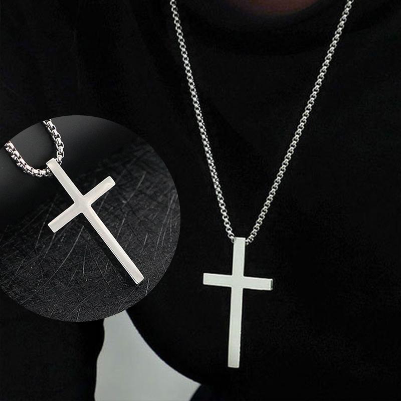 Stainless Steel Cross Pendant Necklace for Men Women Minimalist Jewelry Male Female Prayer Necklaces Chokers  Jewelry