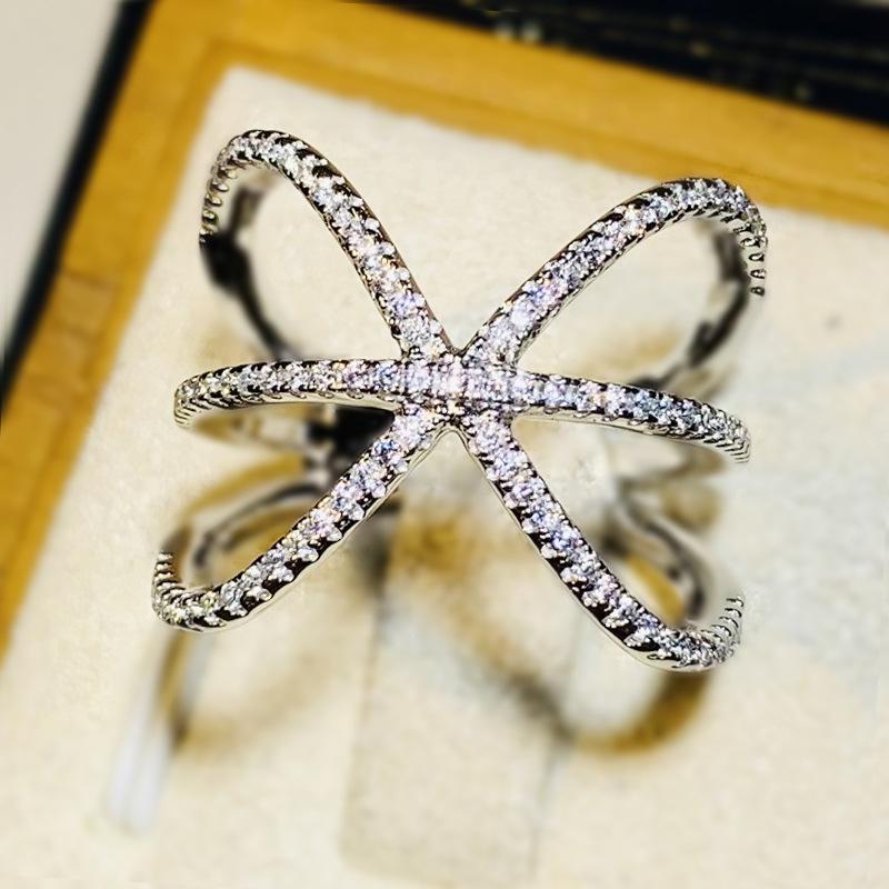 

2026 New Line Circular Ring for Women s European and American Fashion Style with Cross Line Design and Inlaid Zircon Zircon 6