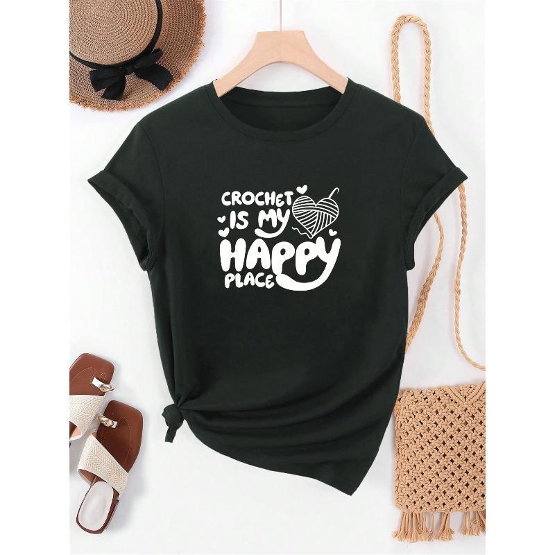 European sizes Men S Crochet Is My Happy Place Pattern Summer Casual Crew Neck Short T-Shirt S чёрный