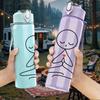 1PC Meditation Stick Figure Line Art 750ml Color Plastic Sports Water Bottle Leakproof Flip Straw Lid Suitable for Sports Office Home Use