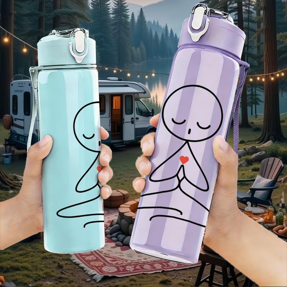 1PC Meditation Stick Figure Line Art 750ml Color Plastic Sports Water Bottle Leakproof Flip Straw Lid Suitable for Sports Office Home Use