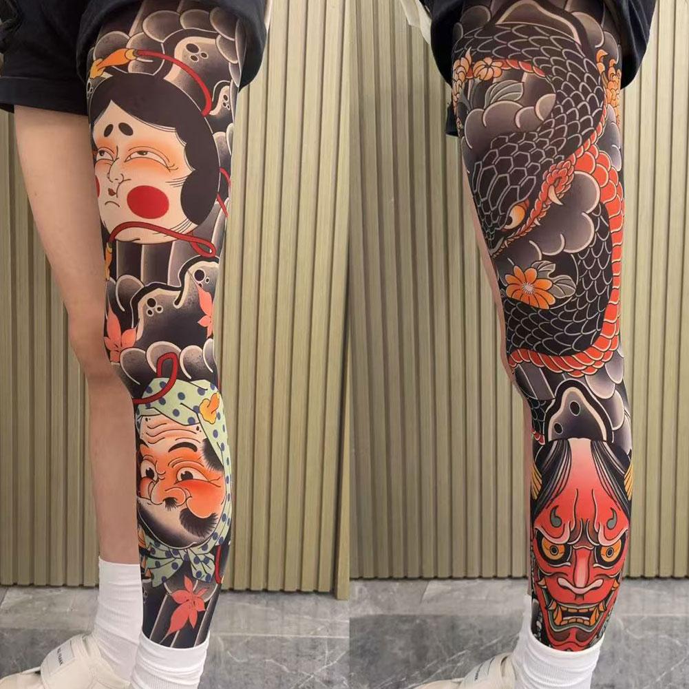 1PCS Tattoo-Inspired Single Leg Fishnet Stockings - Snag Resistant Sheer Tights for Women & Men, Comfortable Fashion Legwear