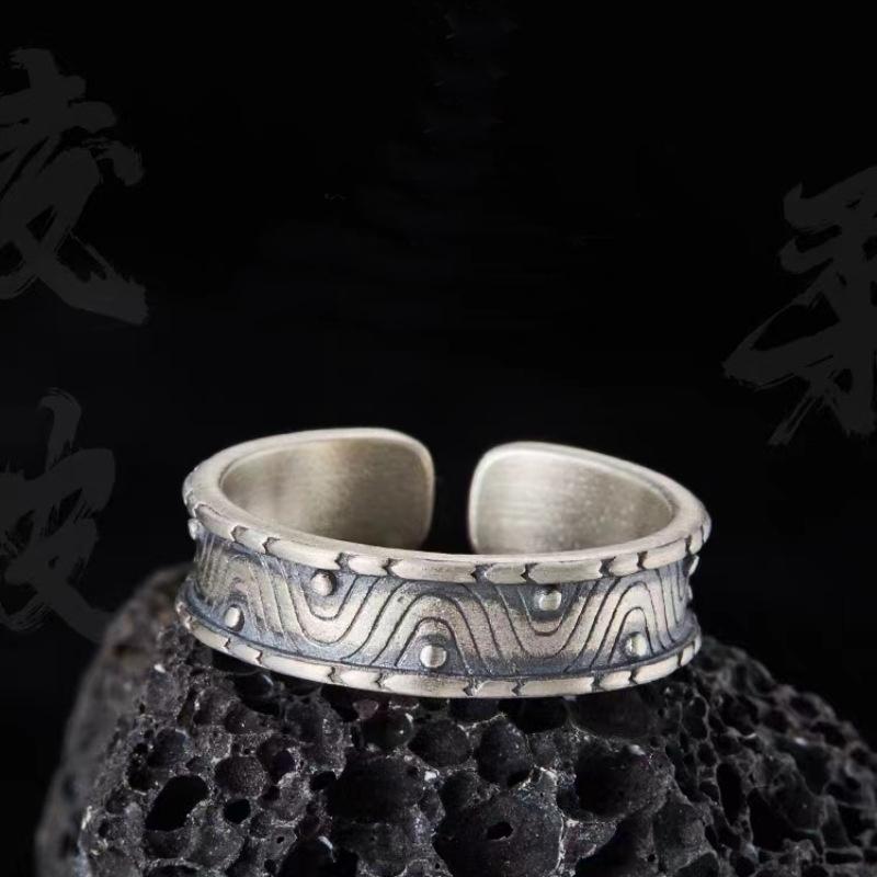 Trendy 925 Sterling Silber Ring Für Frauen Schmuck Retro Track Wellenmuster Ring Männer Schmuck Offene Größe Einstellbar