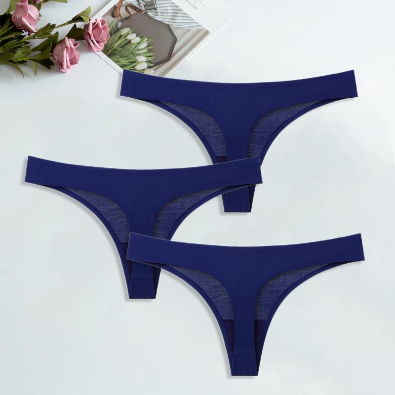 Ice Silk G-String for Women Sexy Seamless Thongs Panties Cotton Women Underwear Girls Ladies Bikini Briefs Lingerie 3 Pcs/set