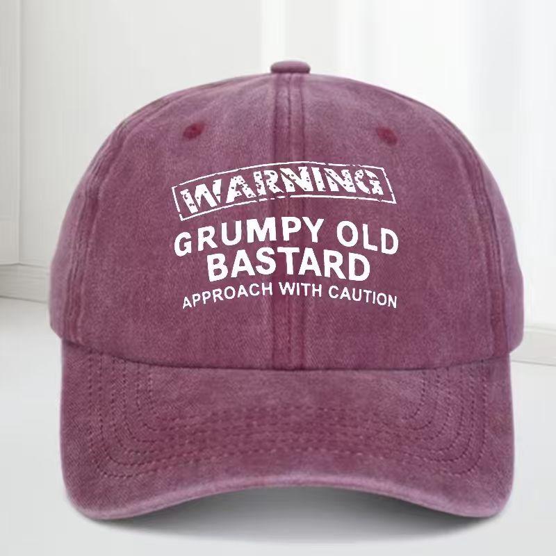 Unisex WARNING GRUMPY OLD BASTARD Print Wash Baseball Caps Spring and Autumn Outdoor Adjustable Casual Hats Sunscreen Hat